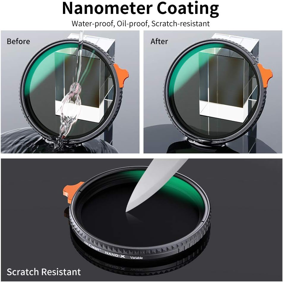 67mm Variable ND Filter ND2-ND400 with Multi-Layer Coatings AGC Glass Neutral Density Filter Pack of 2 W995979