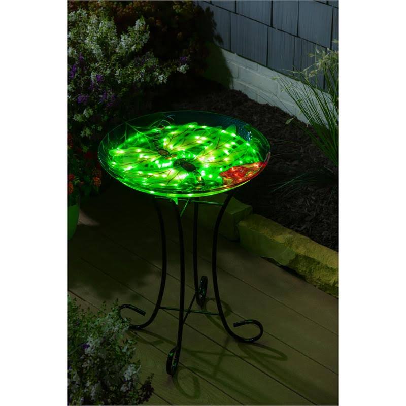 Solar Hand Painted Glass Bird Bath with Stand N627576