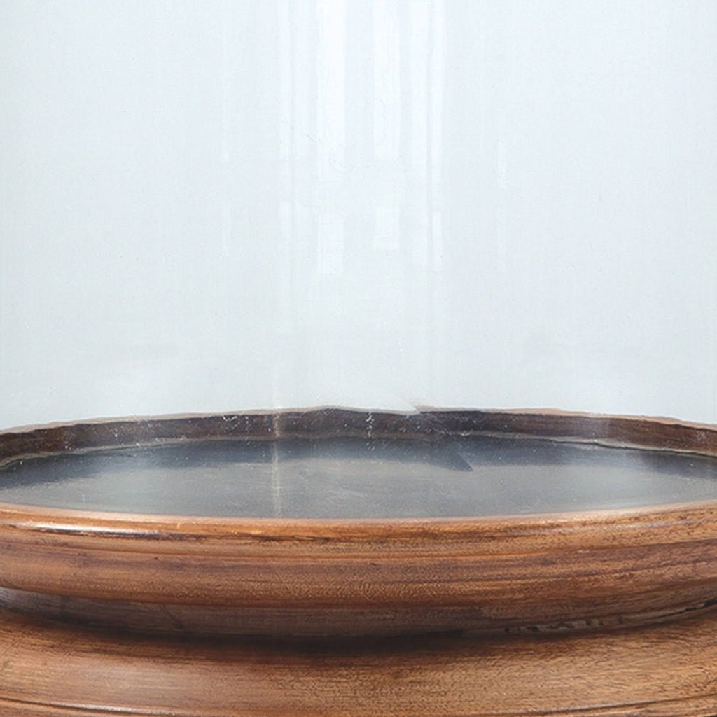 Clear Glass Hurricane Candle Holder with Wooden Base V730172