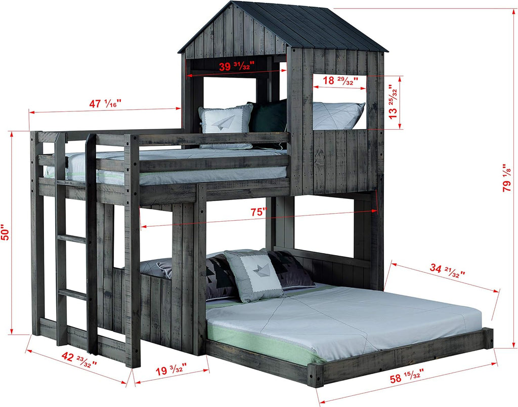 Rustic Dirty Grey Twin over Full Loft Bunkbed C26761