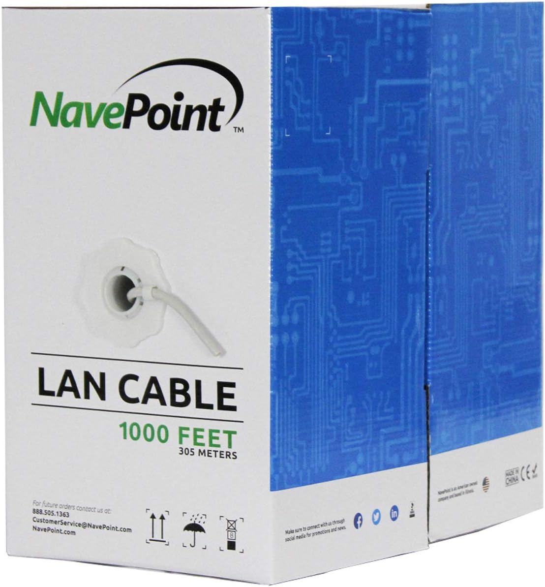 Cat5e 1000ft White Solid Bulk Ethernet Cable 24AWG 4 Pair Unshielded Twisted Pair H57086