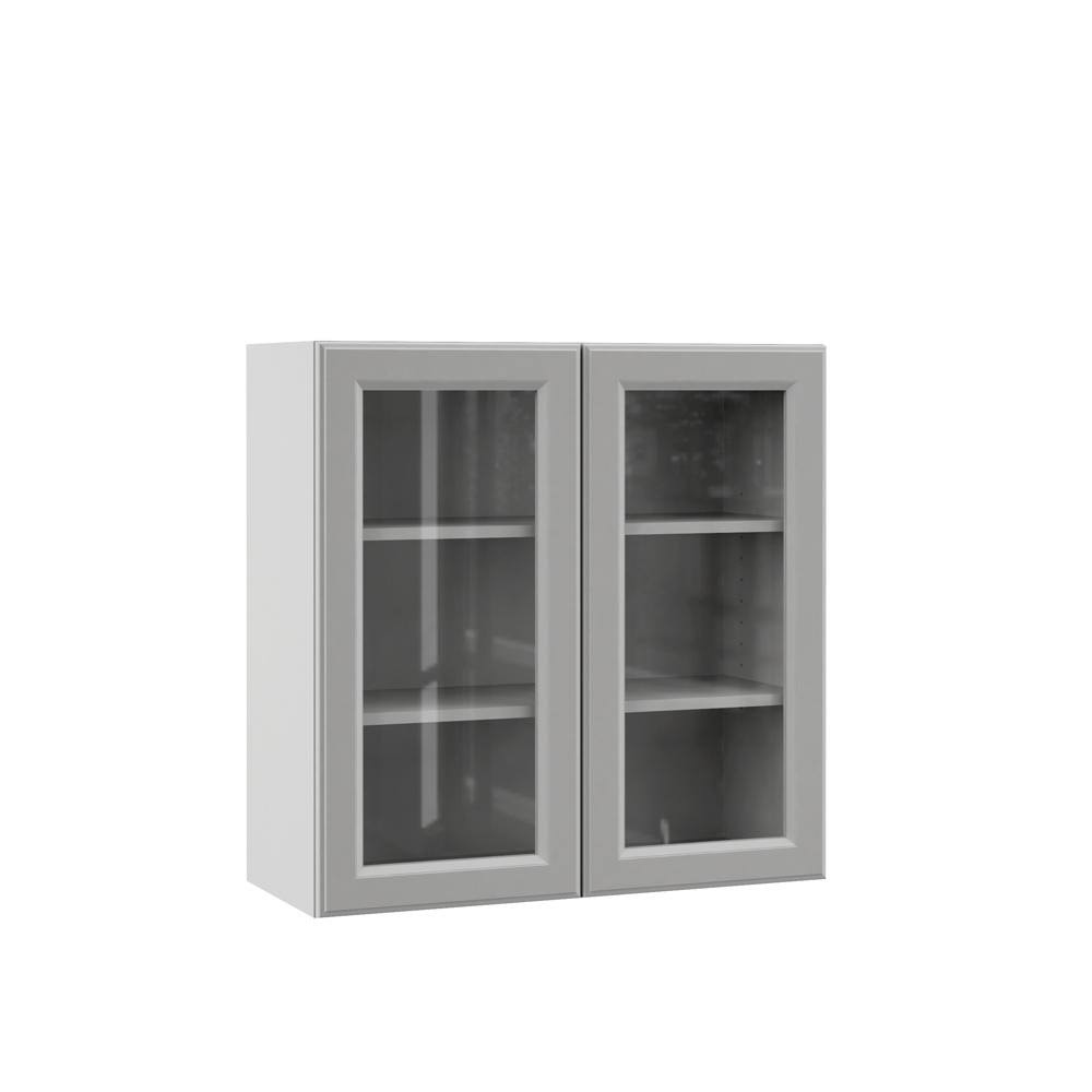 Assembled Wall Kitchen Cabinet with Glass Doors in Heron Gray P490442