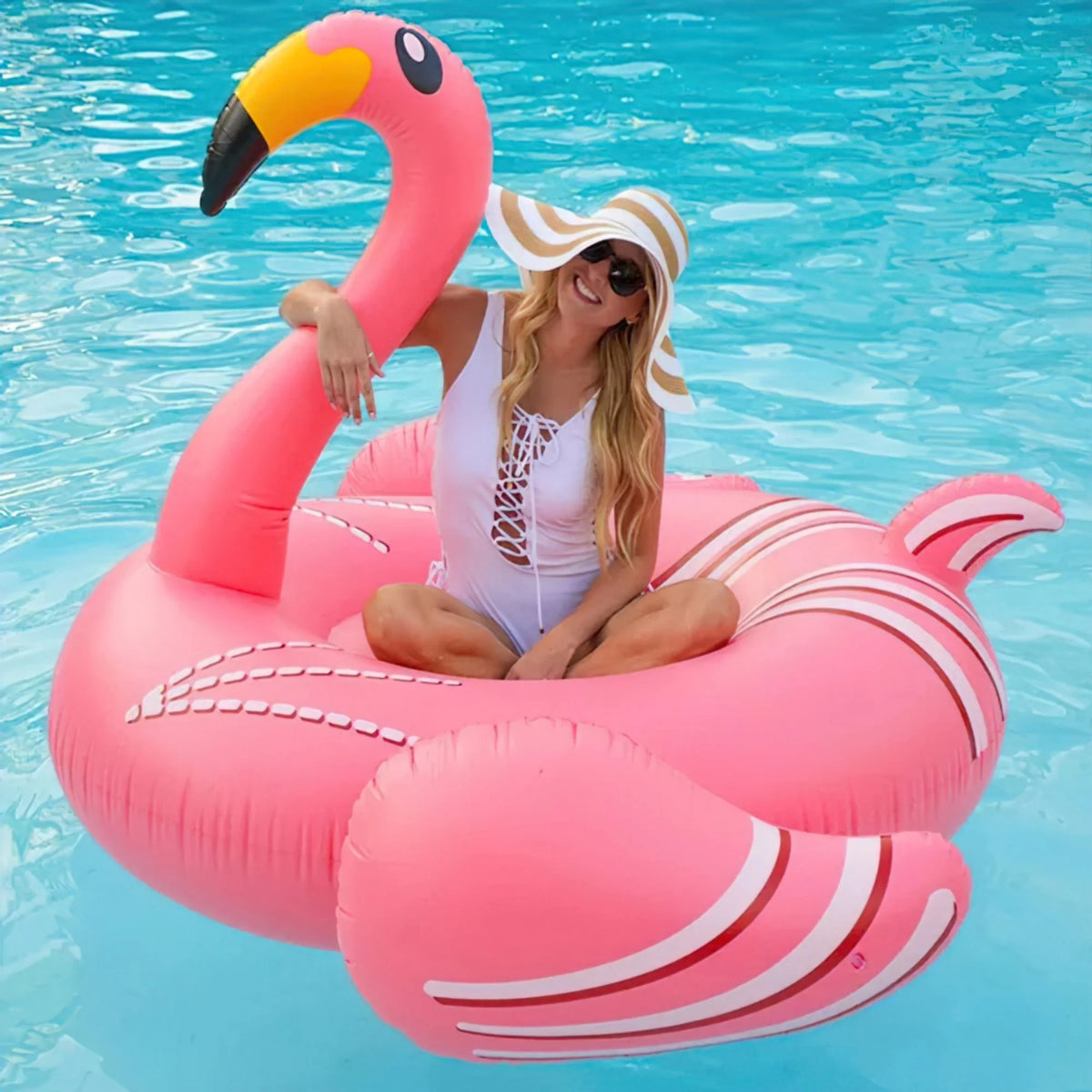 Pink Inflatable Flamingo Swimming Pool Floating Raft H495958