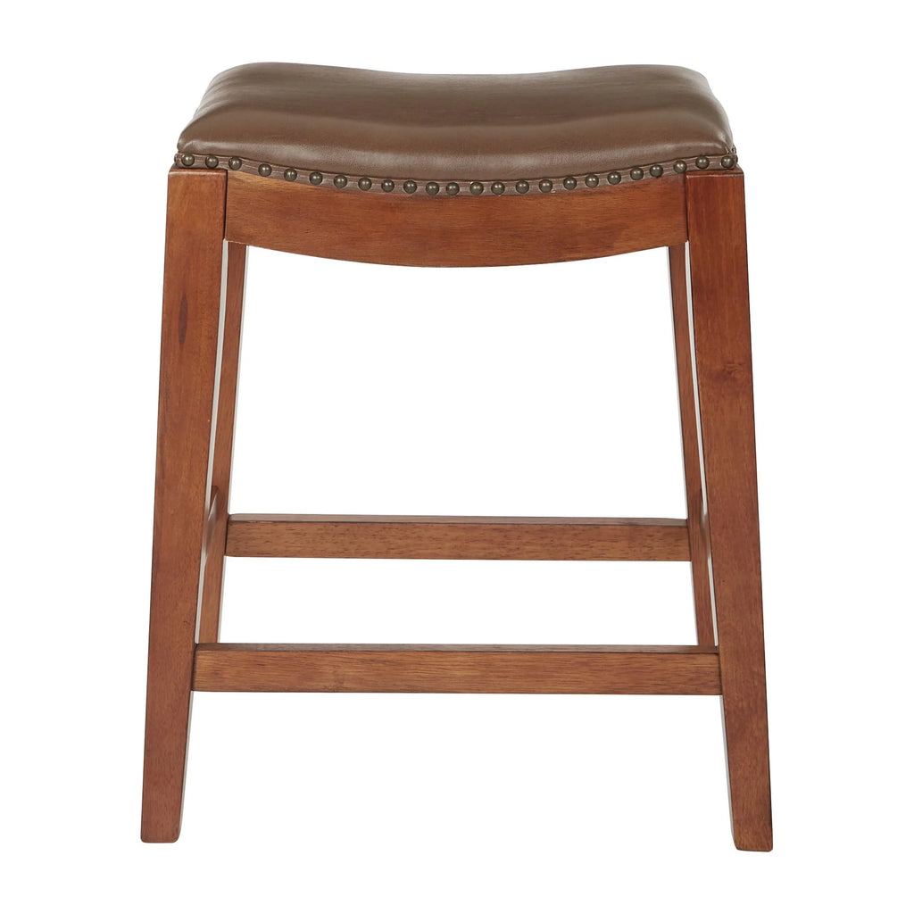 Saddle Stool with Espresso Finish Legs and Molasses Bonded Leather F9316