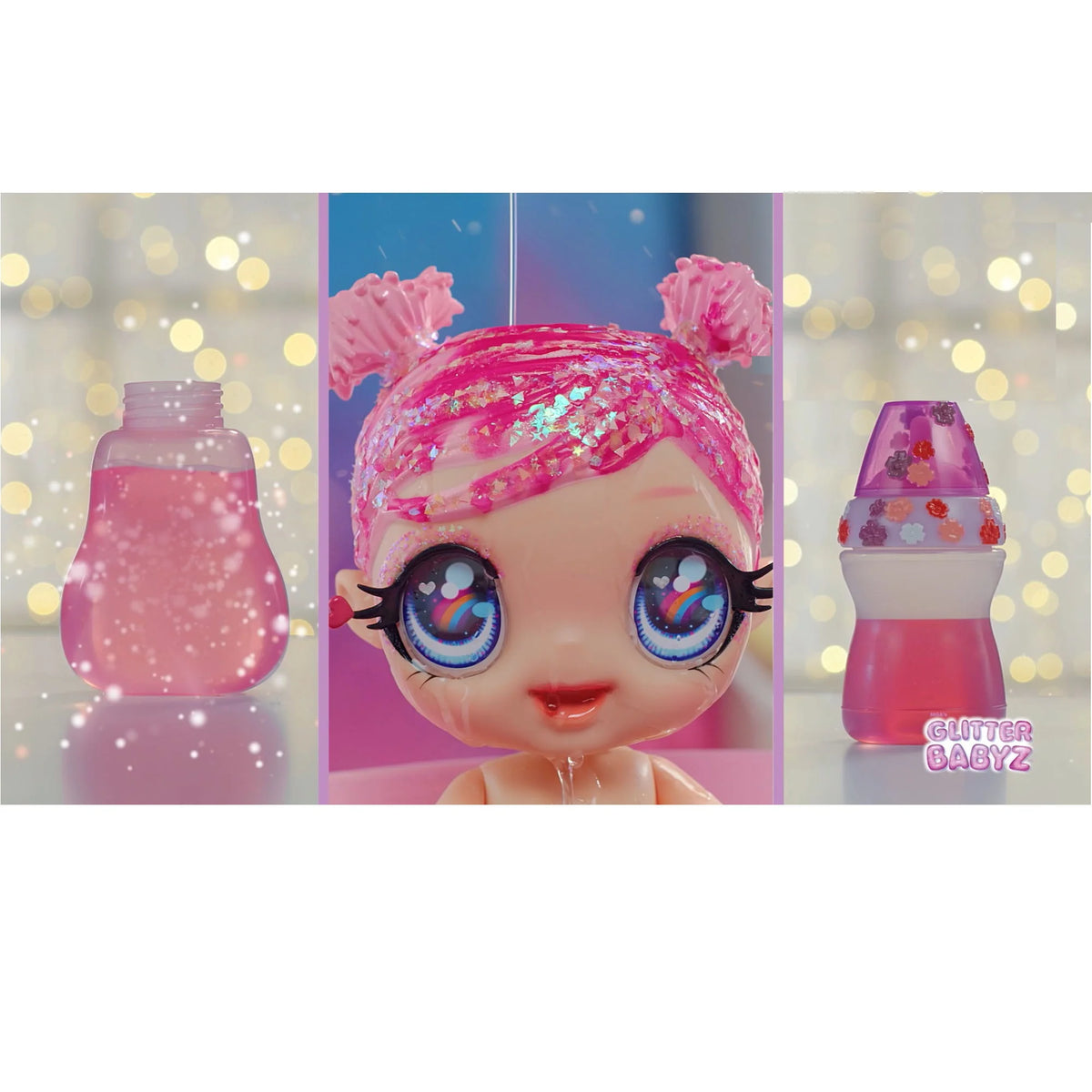 Pastel Purple Glitter Hair Baby Doll with Diaper, Bottle, Pacifier Accessories X195369