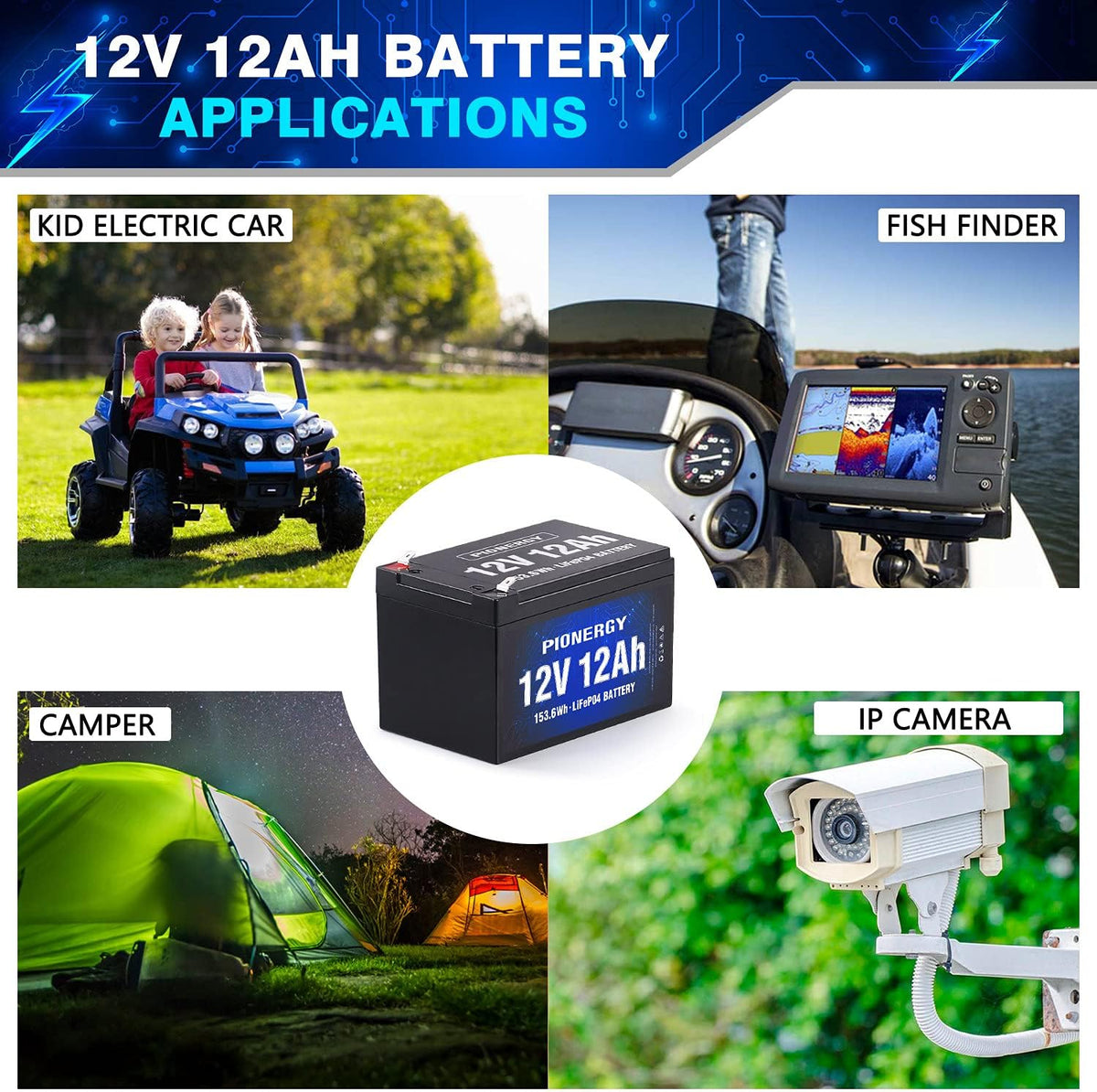 12V 12Ah LiFePO4 Battery Pack of 2 C397003