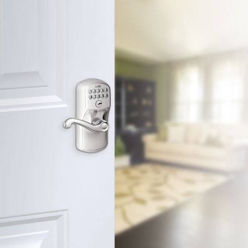 Satin Nickel Keypad Entry Lever with Flex Lock R183772
