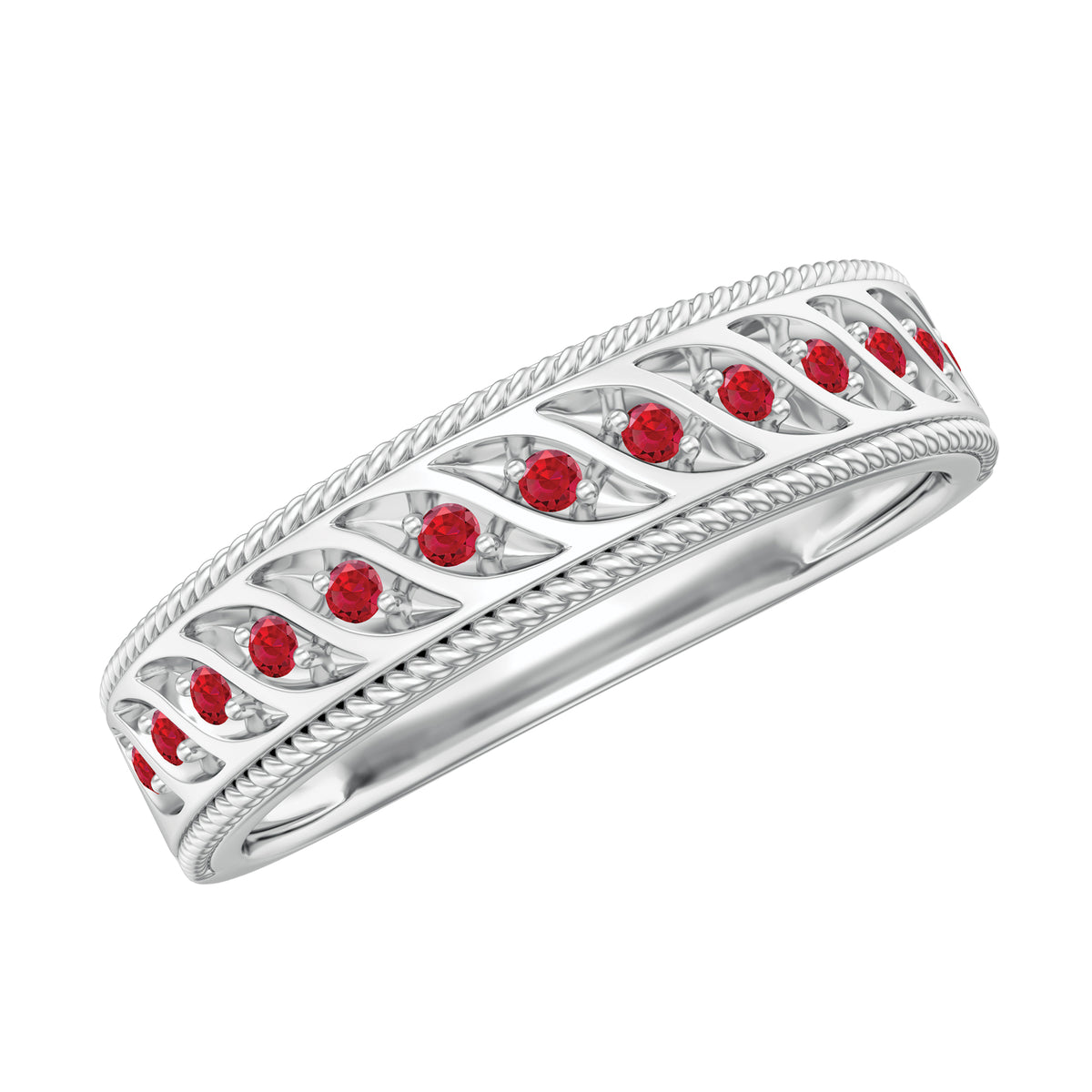 Lab Created Ruby Gold Band Ring, 925 Sterling Silver, US 4.00 J749536