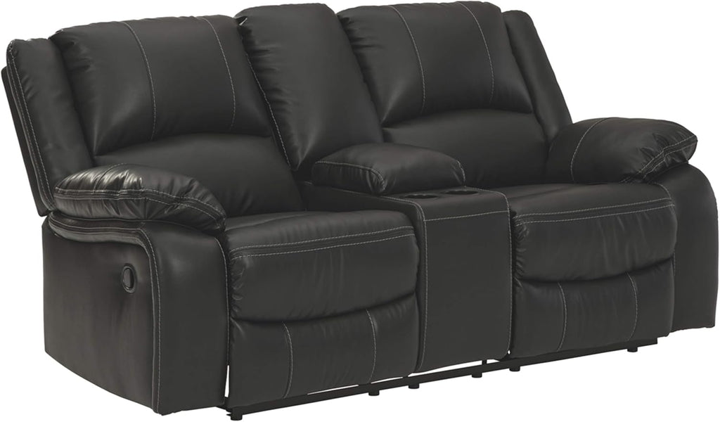 Black Faux Leather Double Reclining Loveseat with Storage Console L54326