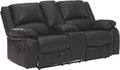 Black Faux Leather Double Reclining Loveseat with Storage Console L54326