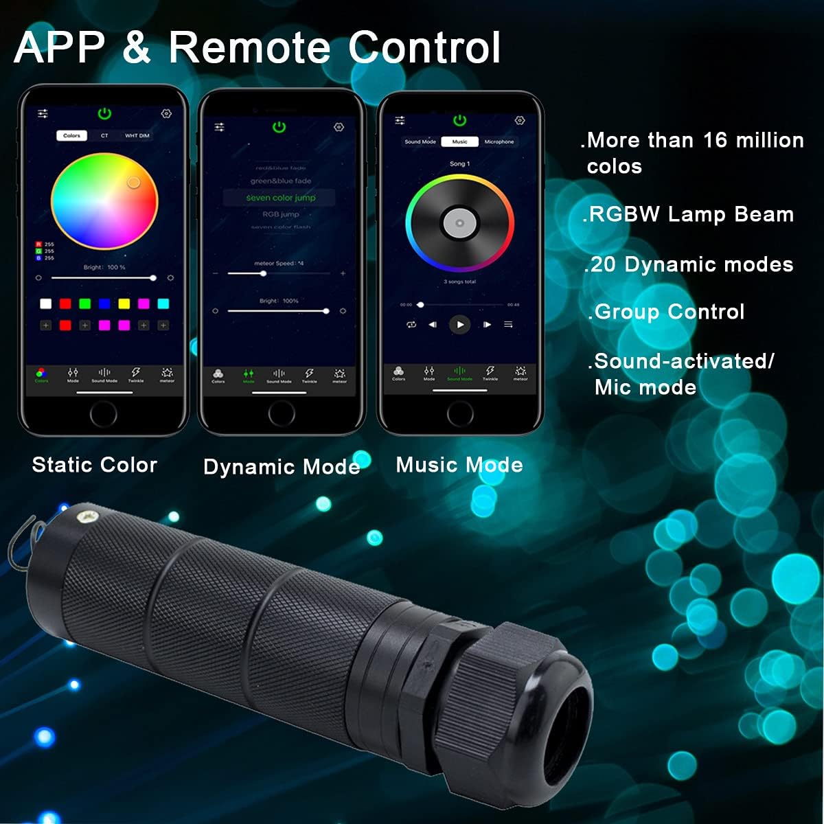 Car Use Bluetooth 6W RGB LED Fiber Optic Star Ceiling Light Kit APP Remote Controller 150pcs 0.03in 6.5ft Optic Cable Music Mode Sensory Lighting V380