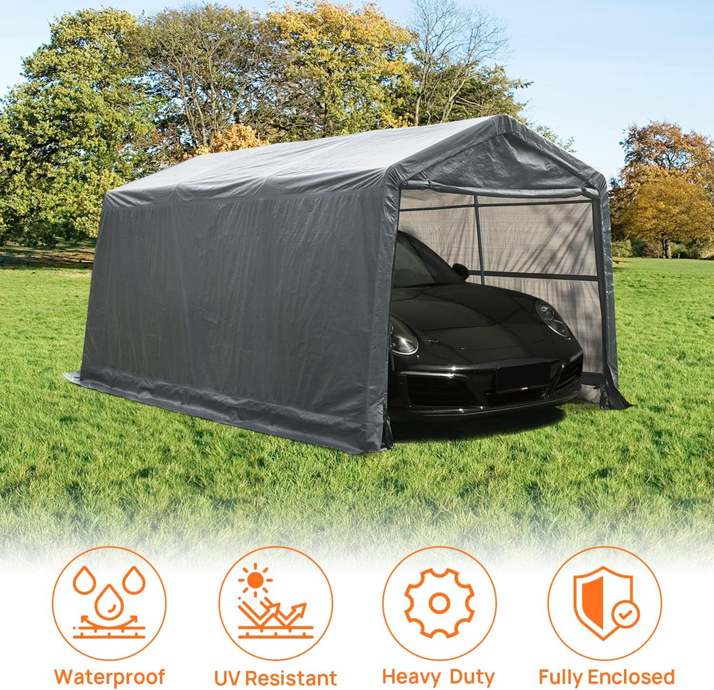 10x15ft Heavy Duty Carport Canopy with Sidewalls Portable Shed J5719