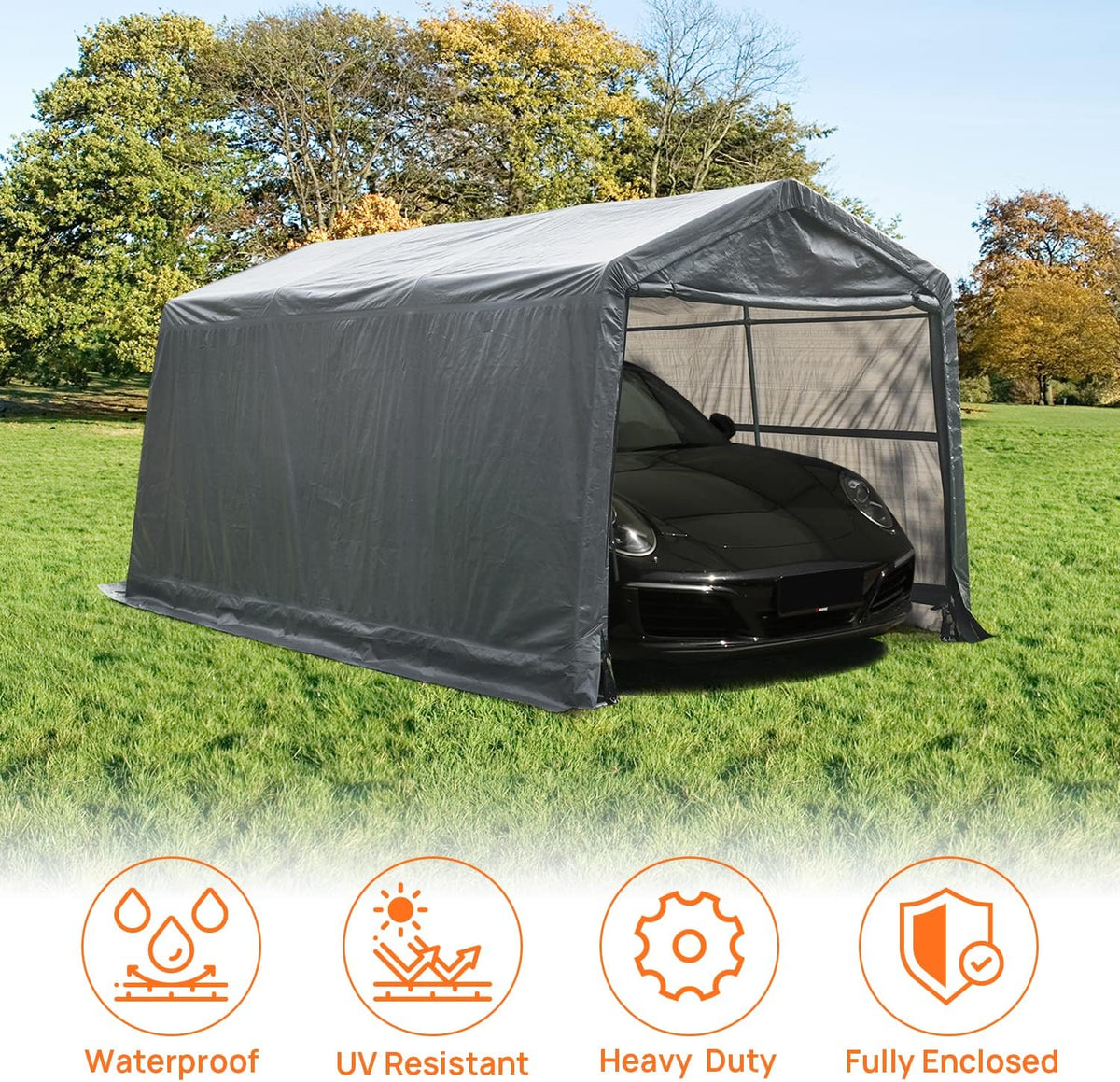 10x15ft Heavy Duty Carport Canopy with Sidewalls Portable Shed J5719