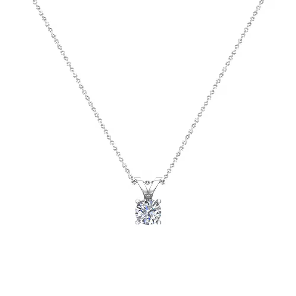 14 Karat White Gold Diamond Solitaire Necklace, 18 Inches V959