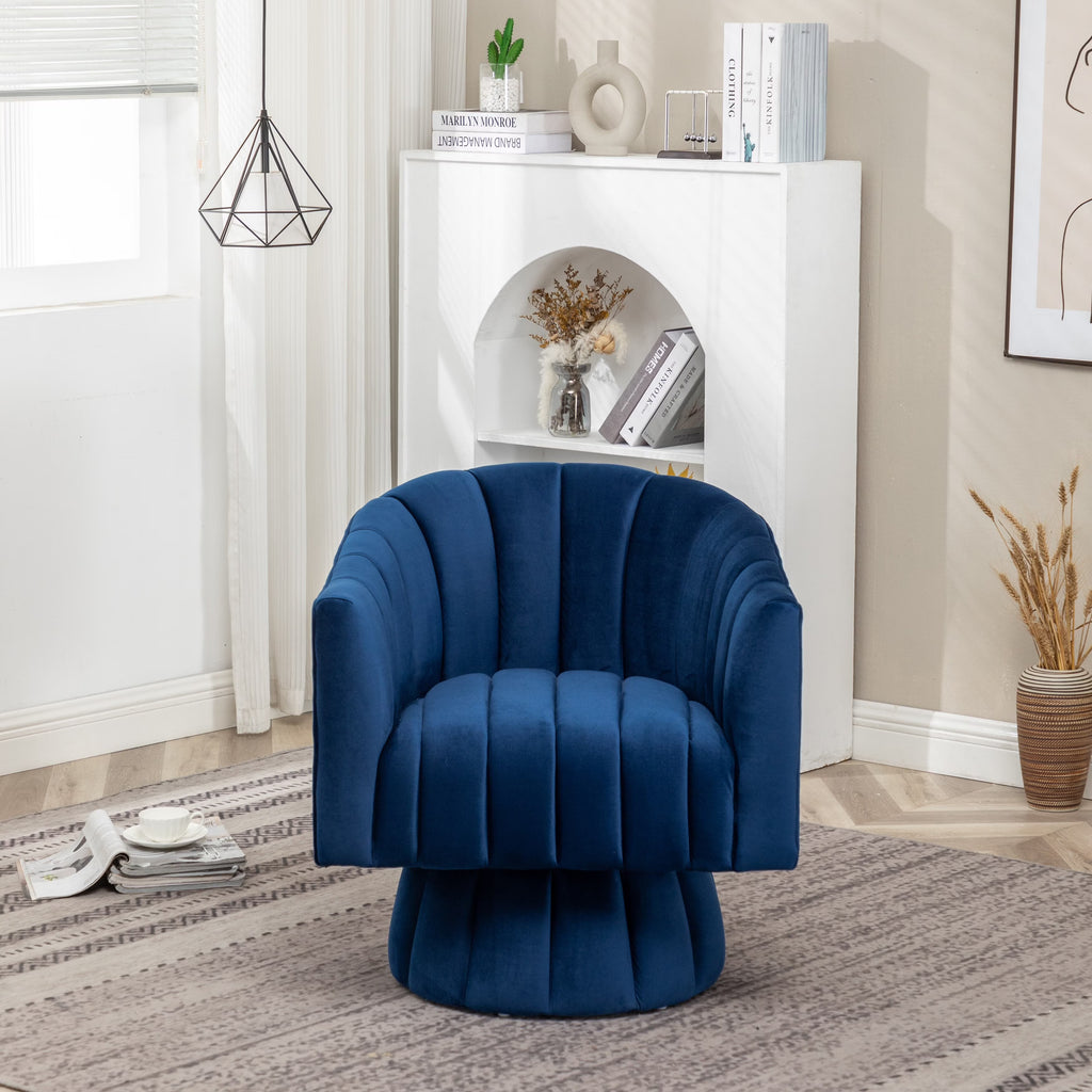 Navy Velvet Round Swivel Accent Barrel Chair U65015