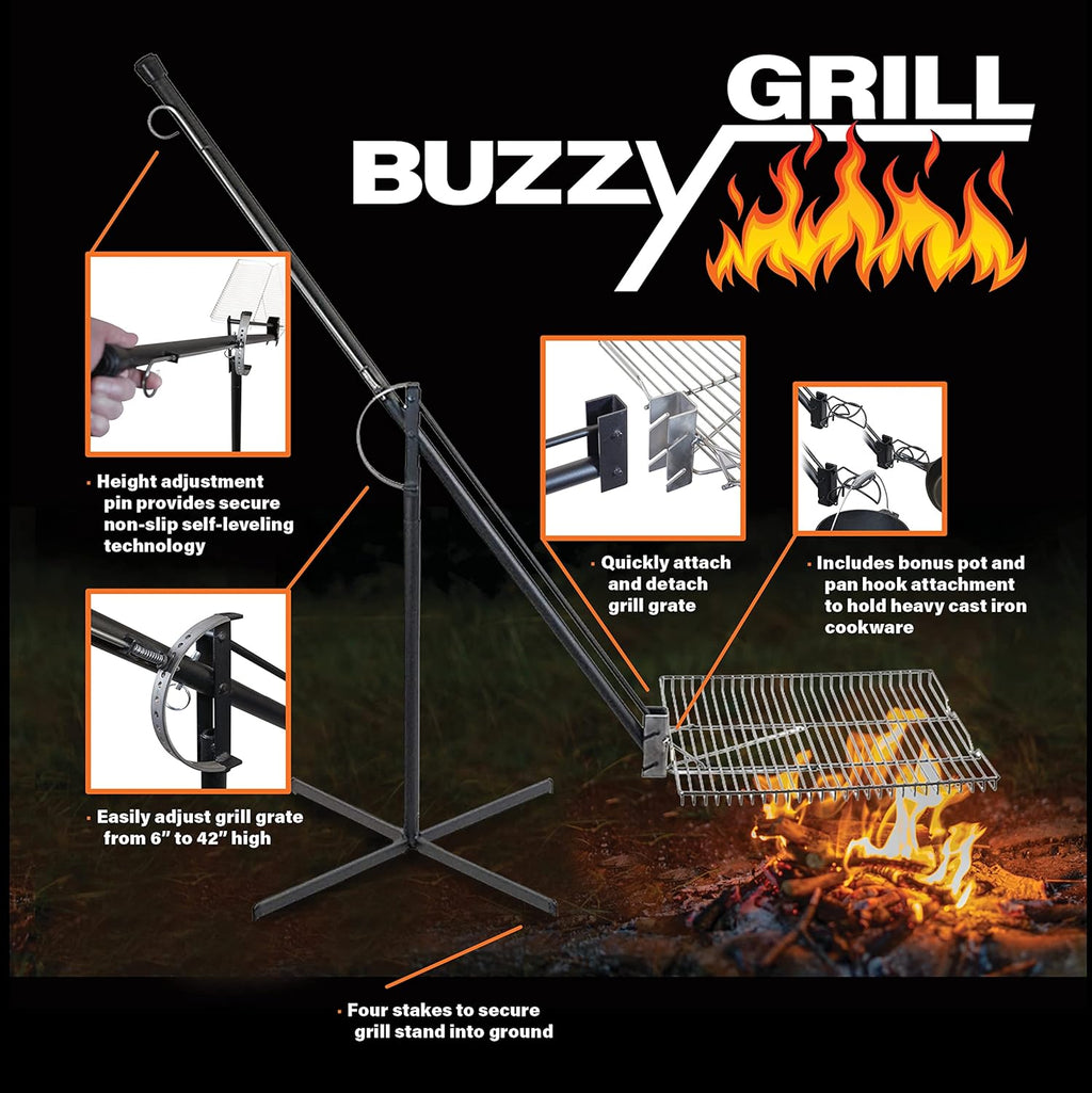 Stainless Steel Camping Grill with Cast Iron Cookware Hook Attachment C7544