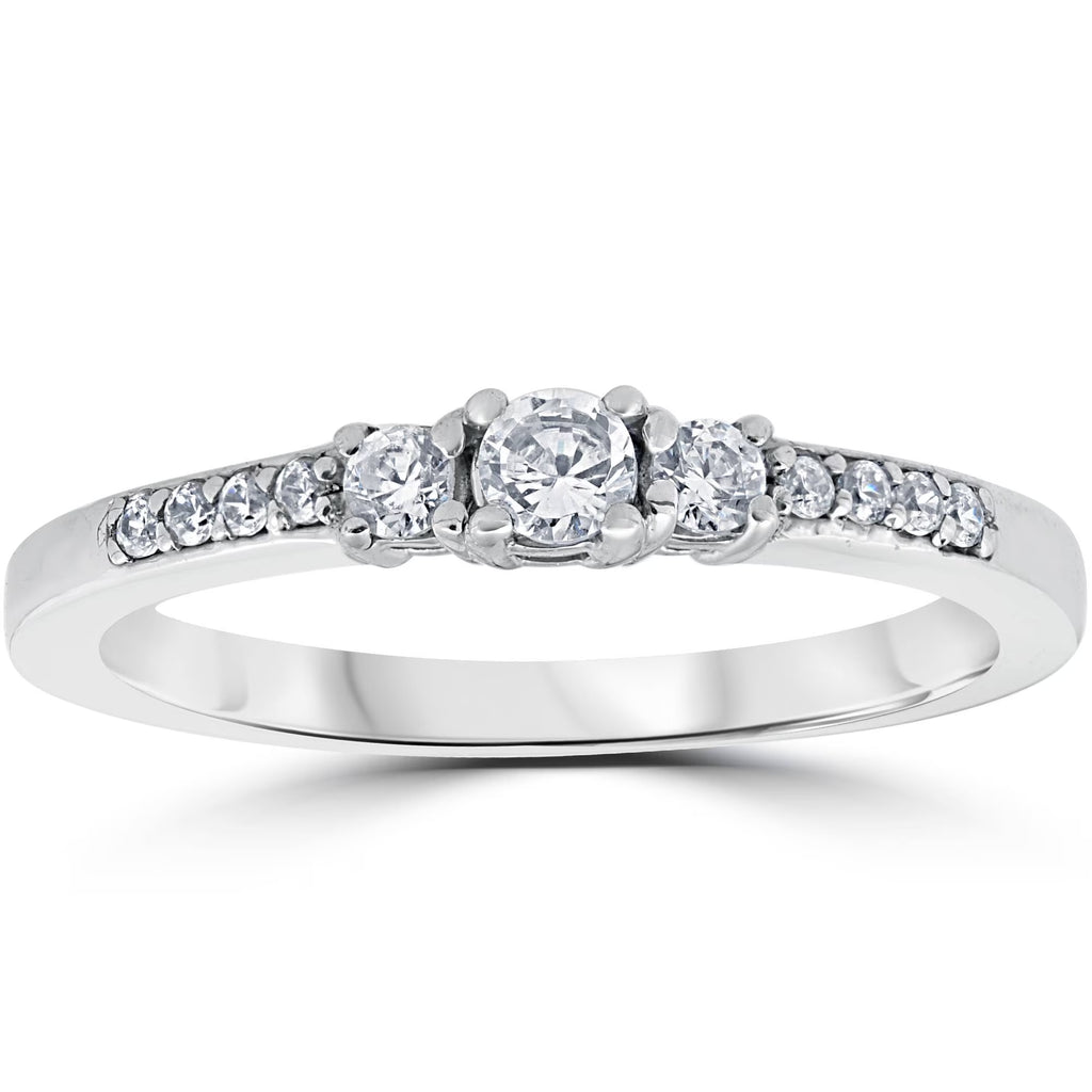 14K White Gold Three Stone Diamond Engagement Ring Z869
