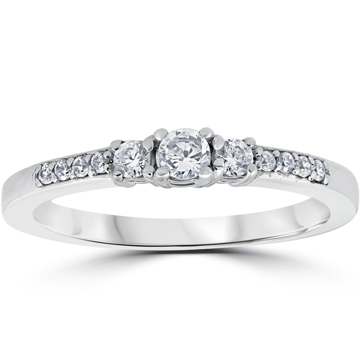 14K White Gold Three Stone Diamond Engagement Ring Z869