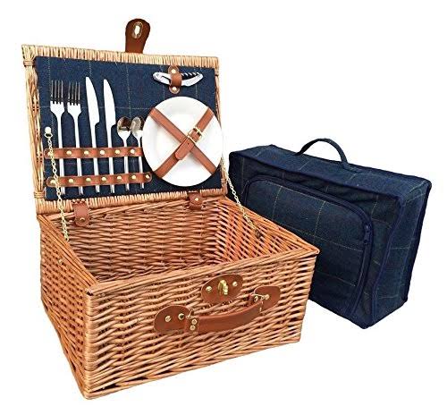 Blue Tweed Fitted Picnic Basket O2678