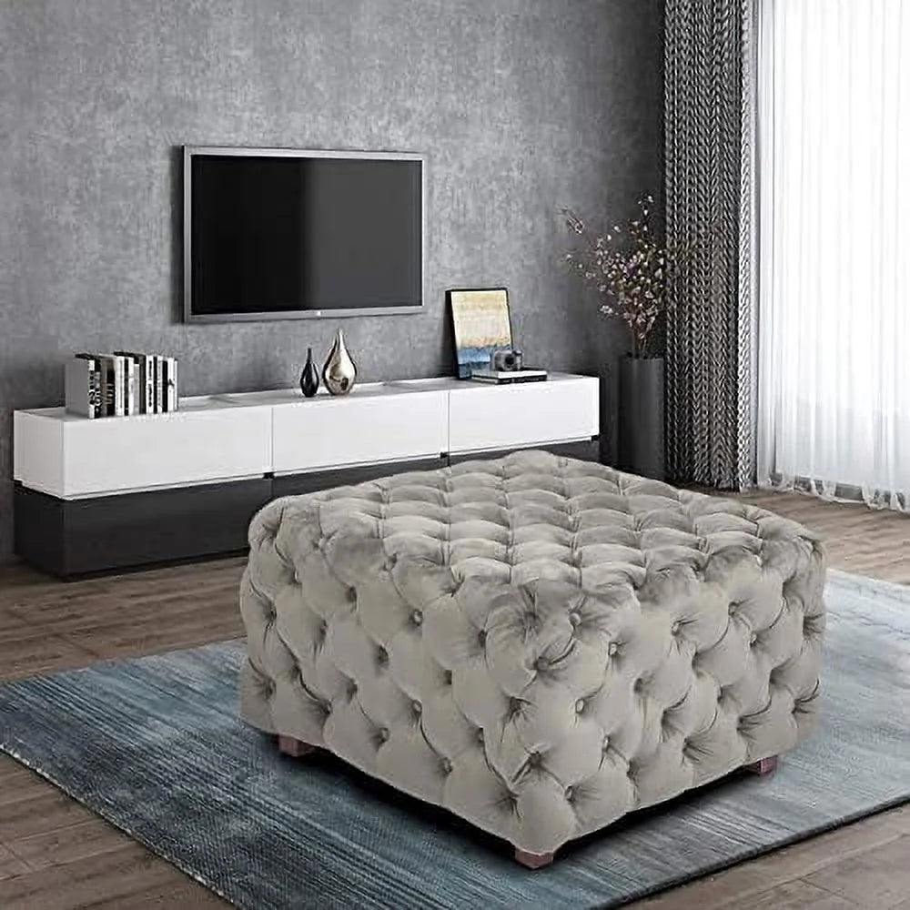 Gray Velvet Ottoman Bench Cube Foot Rest Stool Coffee Table 27.2" W B927