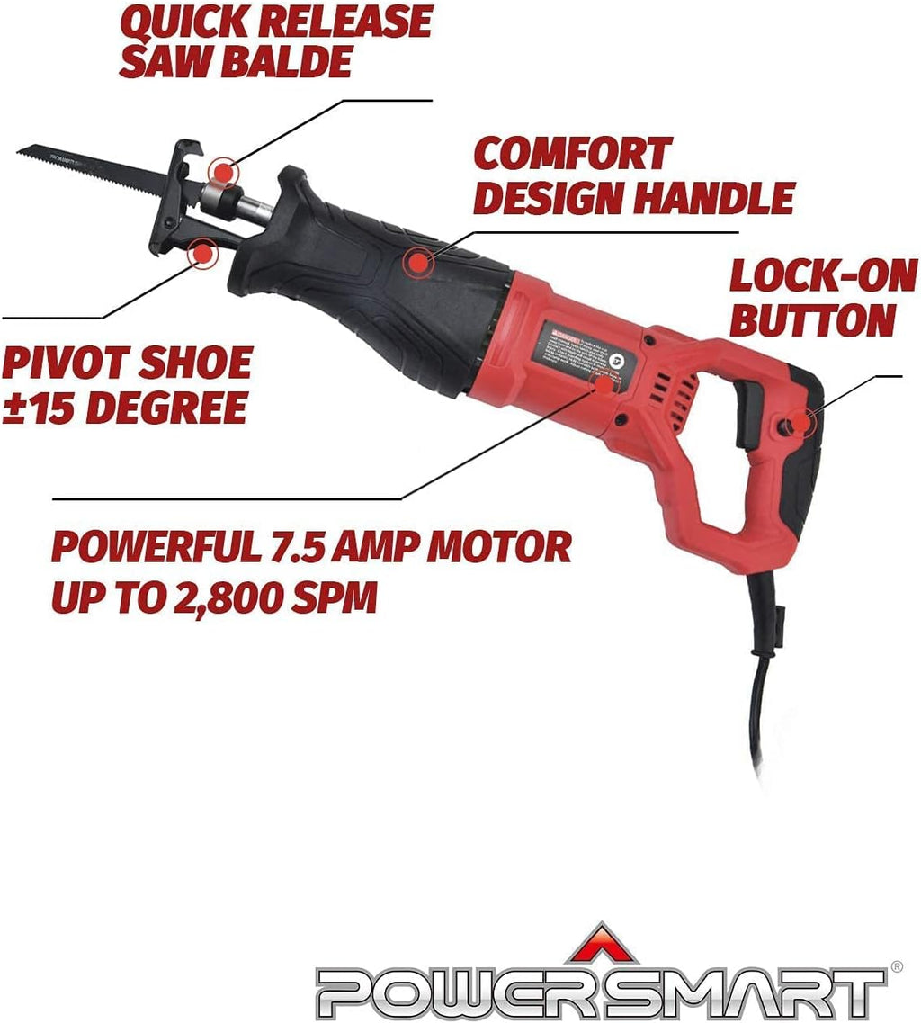 7.5 Amp Variable Speed Corded Reciprocating Saw, 5 Blades Included G8102