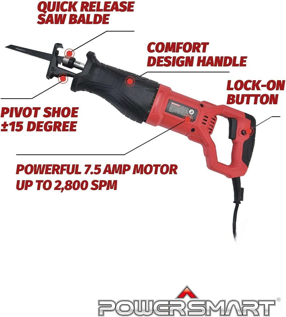 7.5 Amp Variable Speed Corded Reciprocating Saw, 5 Blades Included G8102