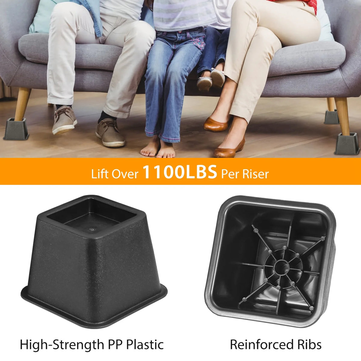 Stackable Bed Lifters Heavy Duty Furniture Risers E656
