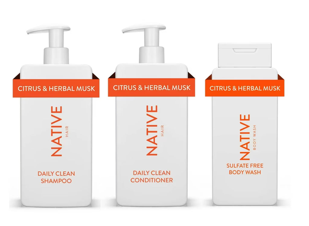 Citrus & Herbal Musk Shampoo, Conditioner, & Body Wash Set, Sulfate & Paraben Free, 16.5 oz W8306