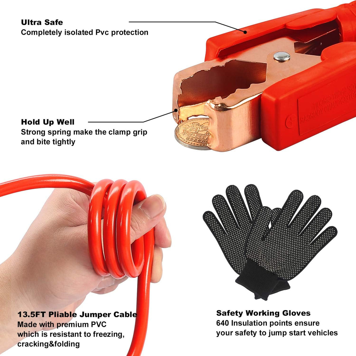 118 Pieces Car Emergency Kit with Jumper Cables, Air Compressor, Tow Strap, Hammer, Shovel E70236