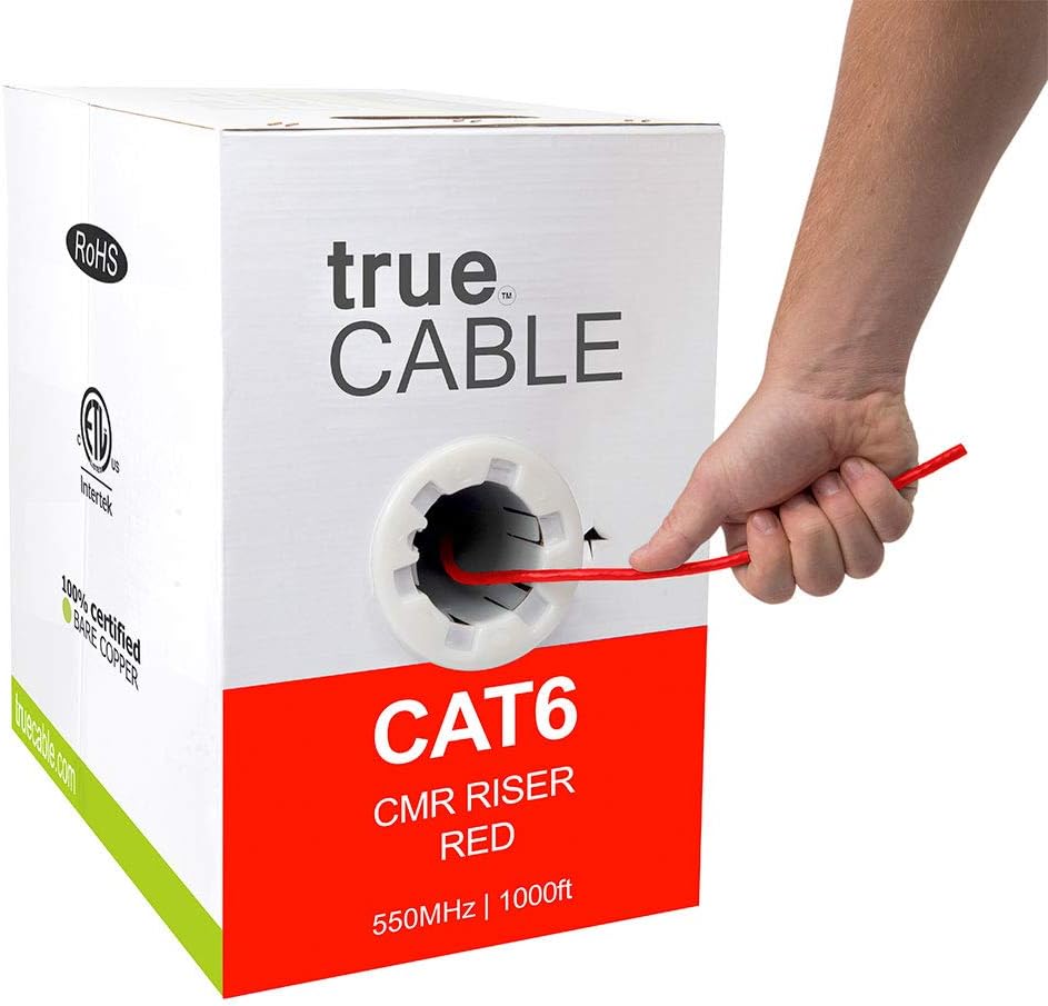 Cat6 Riser Bulk Ethernet Cable, 1000ft, Blue, 23AWG 4 Pair Solid Bare Copper, UTP N842