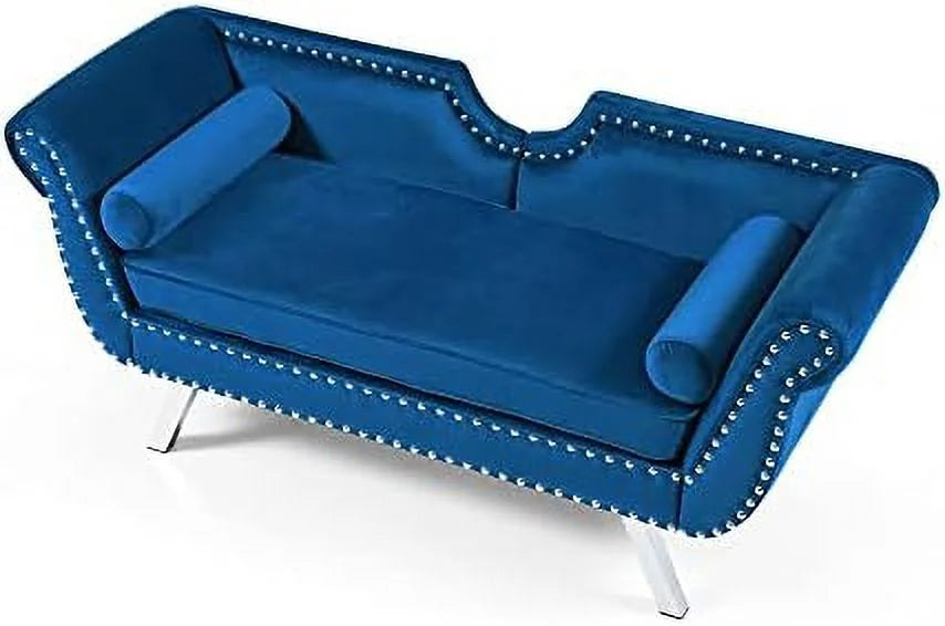 Velvet Loveseat with 2 Pillows, Nailhead Trim, Metal Legs, Removable Cushions U23616