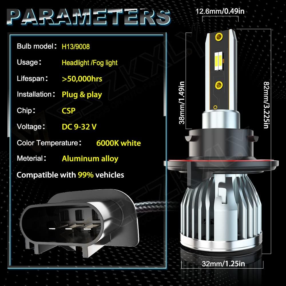 H13 9008 LED Headlight Bulbs Combo Kit, 6000K Bright White, Pack of 2 K894