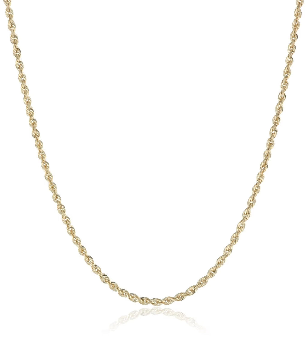 14K Solid Gold 2MM Rope Chain Necklace P534