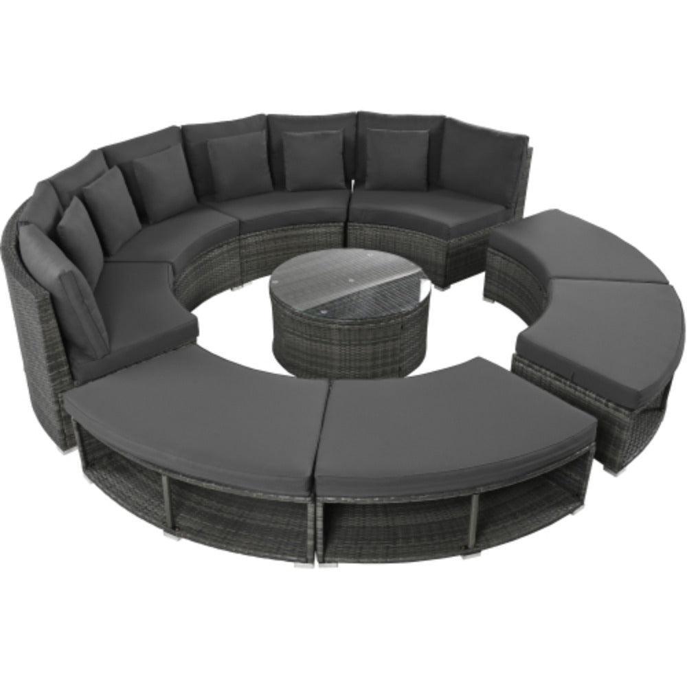9-Piece Rattan Wicker Outdoor Sofa Set with Tempered Glass Coffee Table K795374