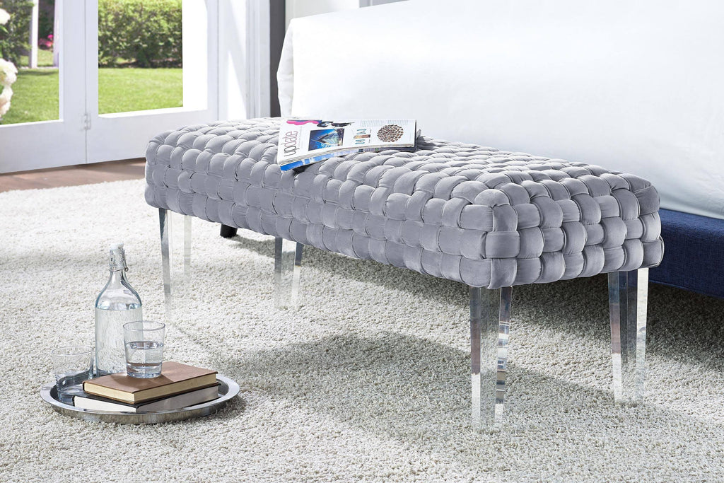Grey Velvet Bench A6683
