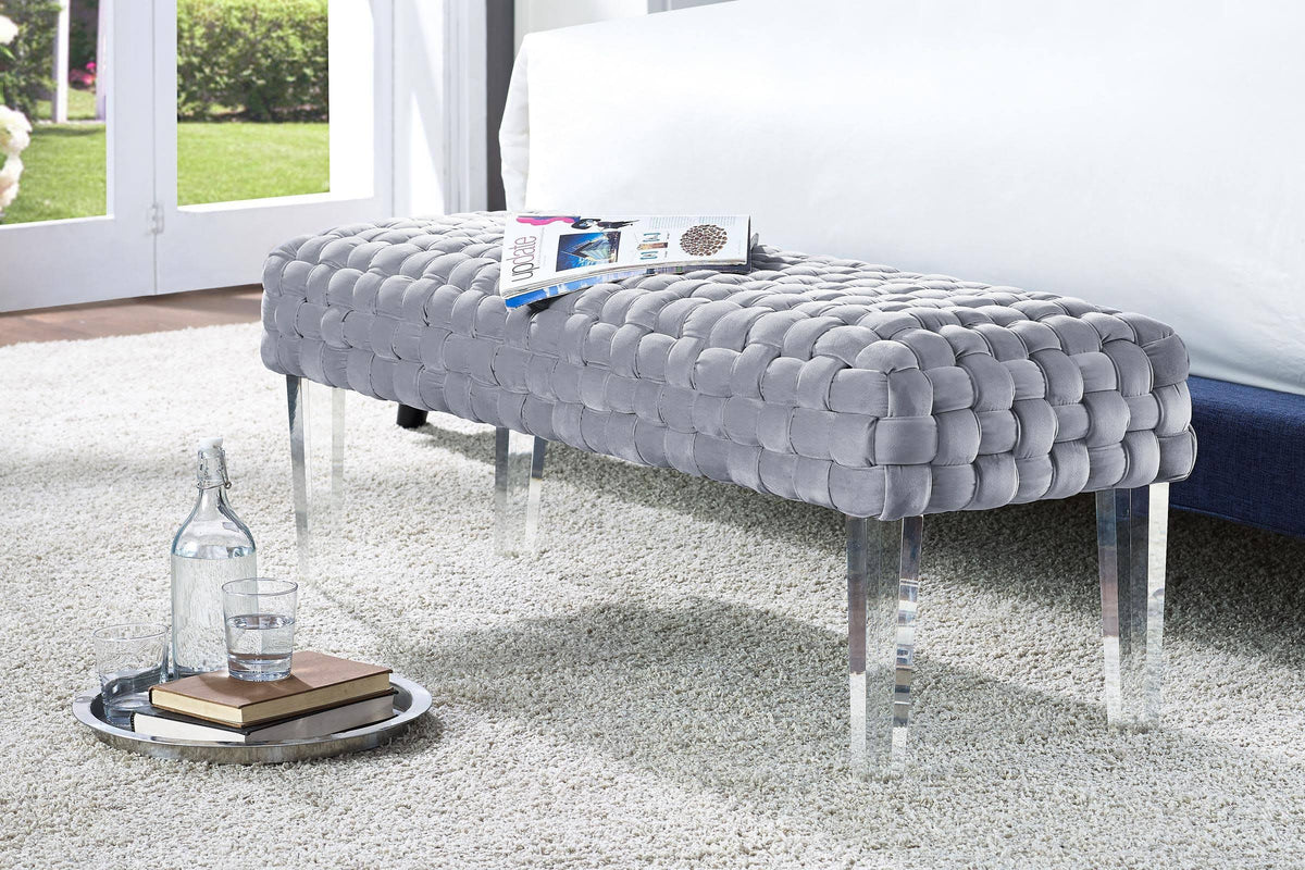 Grey Velvet Bench A6683
