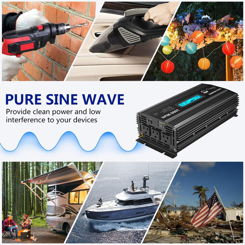 2000Watt DC 12V to 120V AC Car Power Inverter with 2 AC Outlets and LCD Display B261