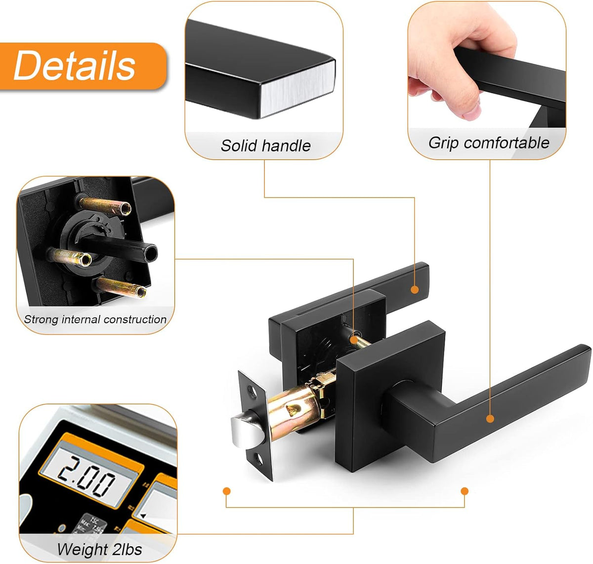 Matte Black Square Heavy Duty Passage Door Levers K514981