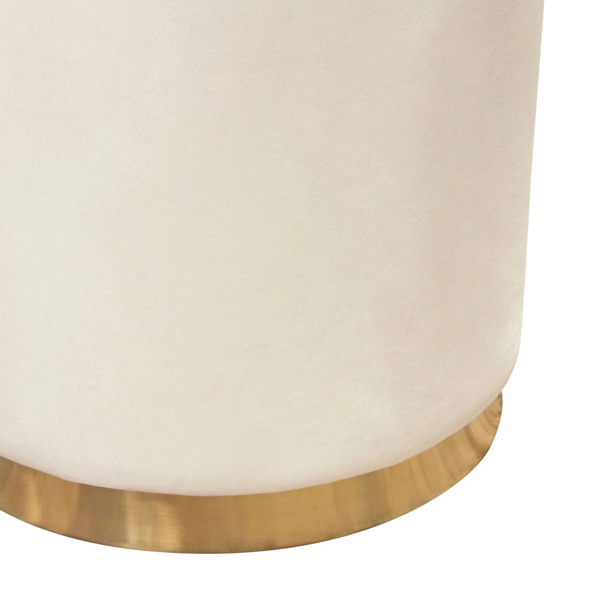Cream Velvet Round Accent Ottoman with Gold Metal Band O1558