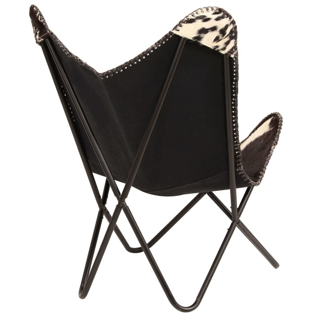 Butterfly Chair Black and White Genuine Goat Leather Z48759