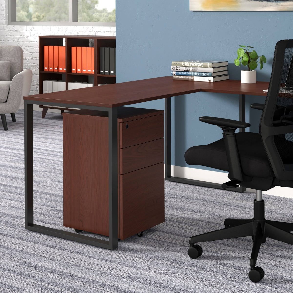 Walnut Mobile Wooden Pedestal Filing Cabinet N3664