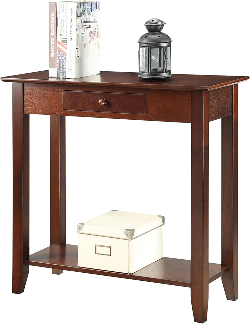 Espresso Hall Table with Drawer and Shelf W758