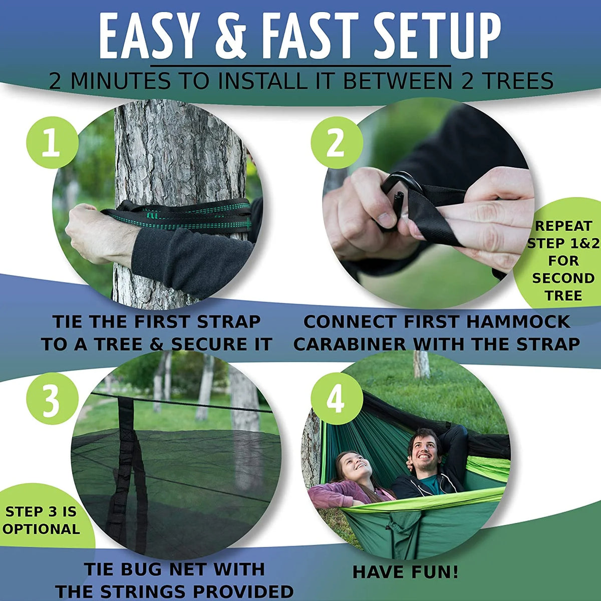 Camping Hammock with Mosquito Net and Tree Straps I96977