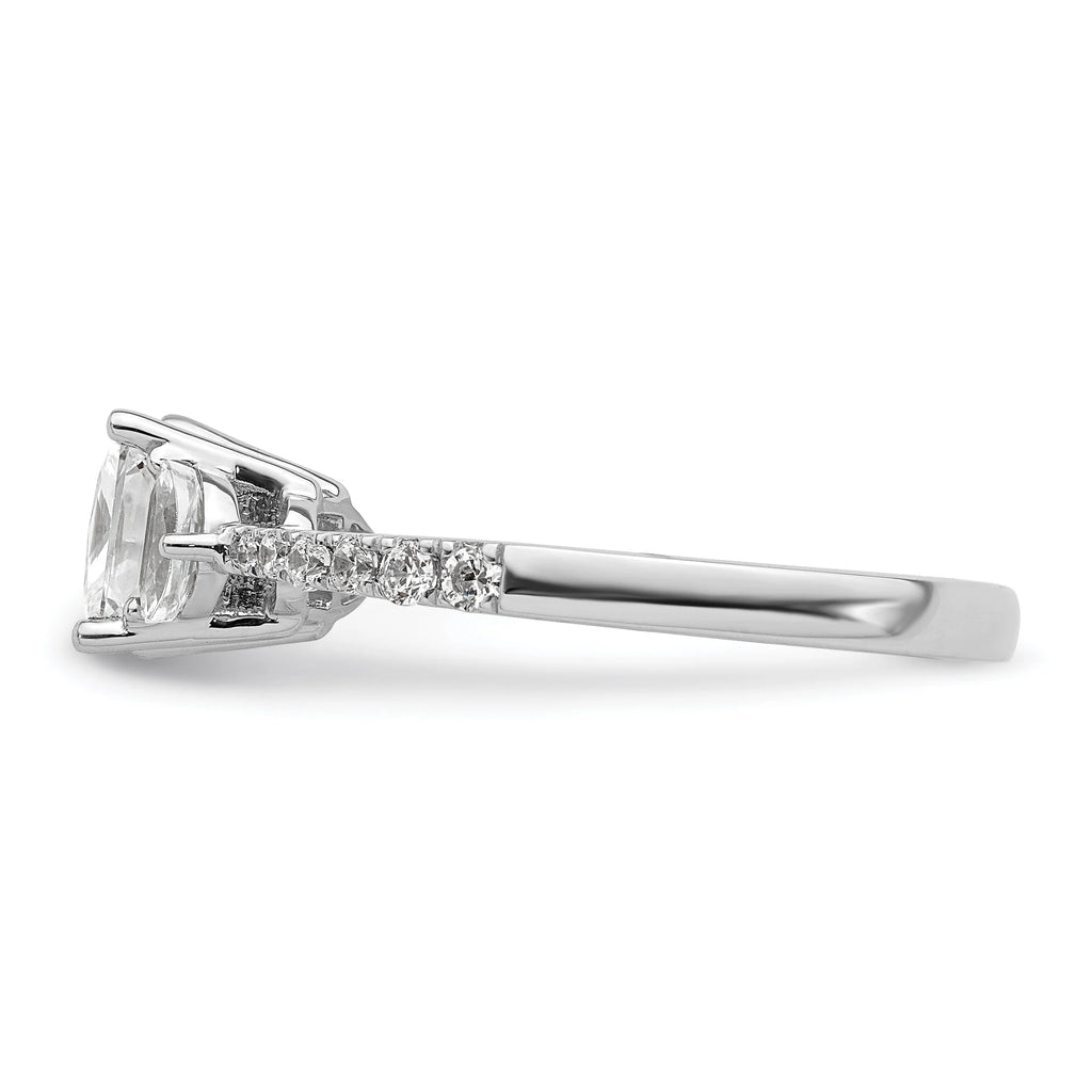 14k White Gold 3 Stone Half Moon/Princess Cut CZ Ring Q6959