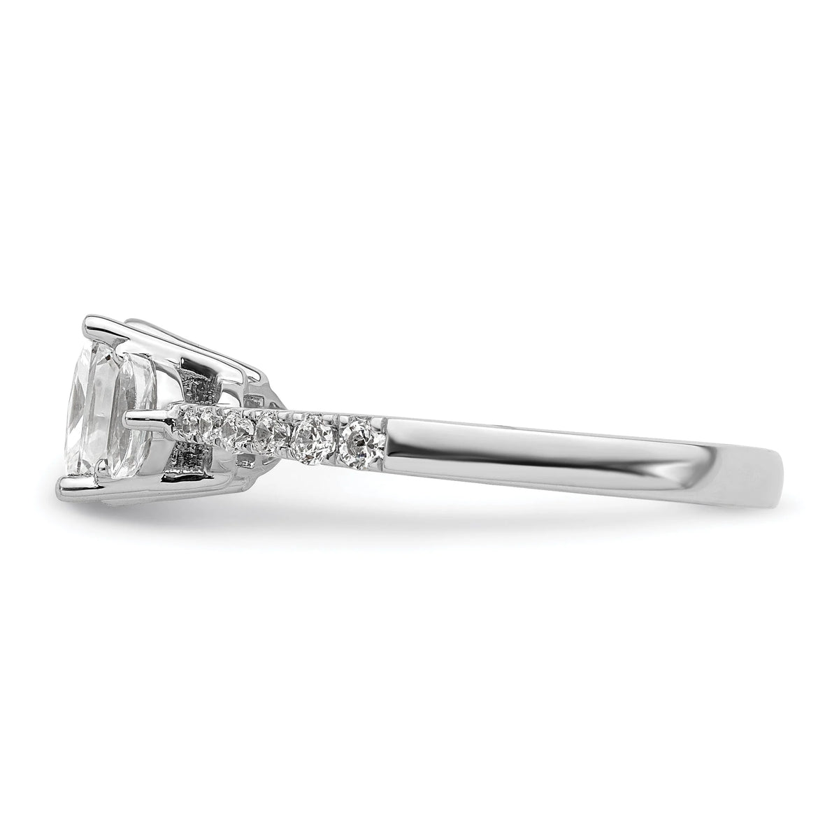 14k White Gold 3 Stone Half Moon/Princess Cut CZ Ring Q6959