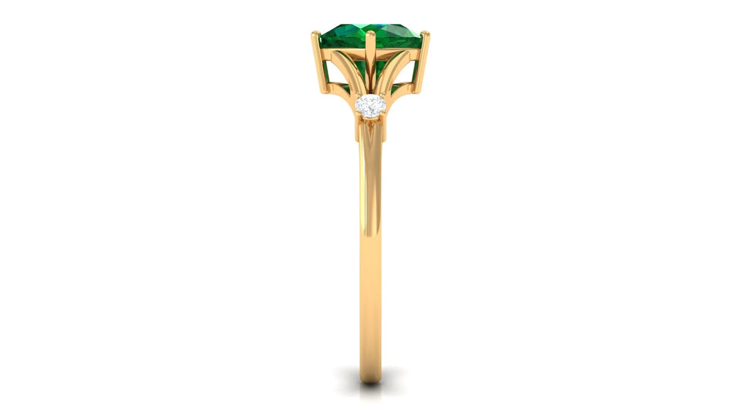 Cushion Cut Lab Grown Emerald Solitaire Ring with Diamond, 14K Yellow Gold, US 9.50 H590
