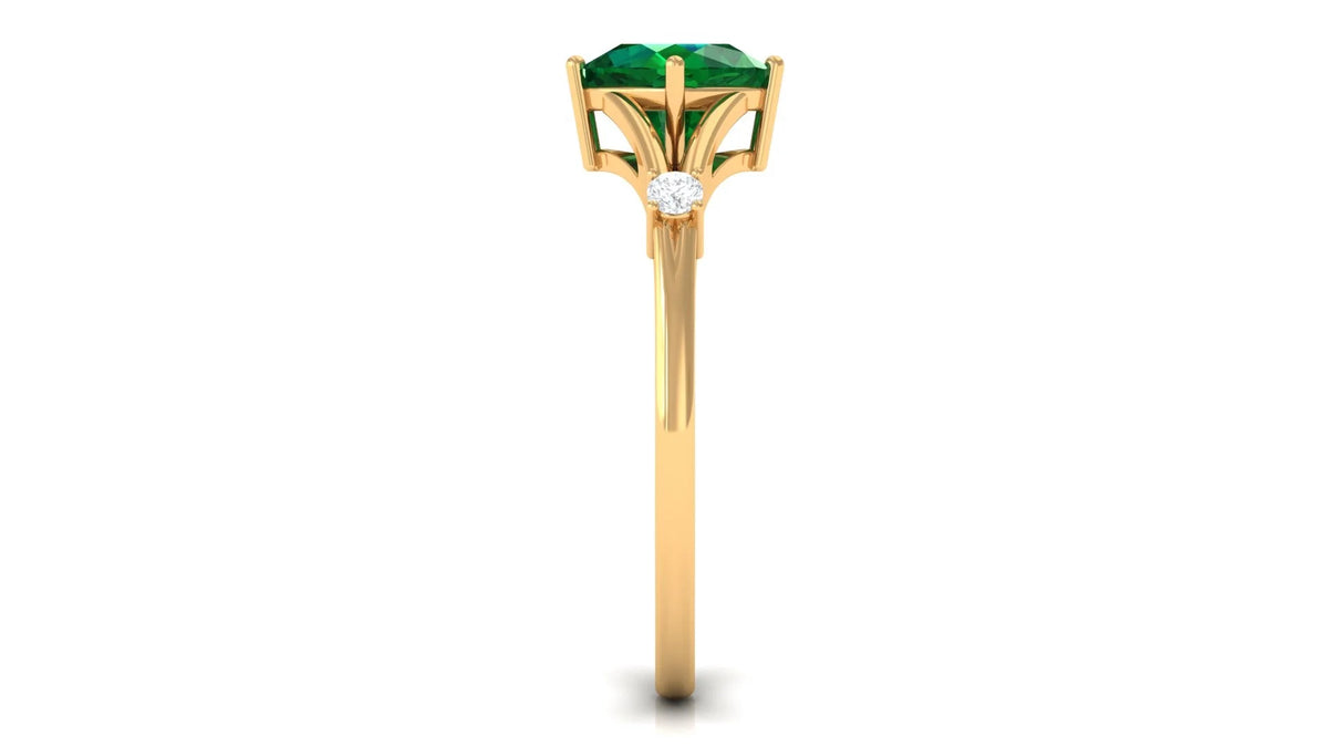 Cushion Cut Lab Grown Emerald Solitaire Ring with Diamond, 14K Yellow Gold, US 9.50 H590