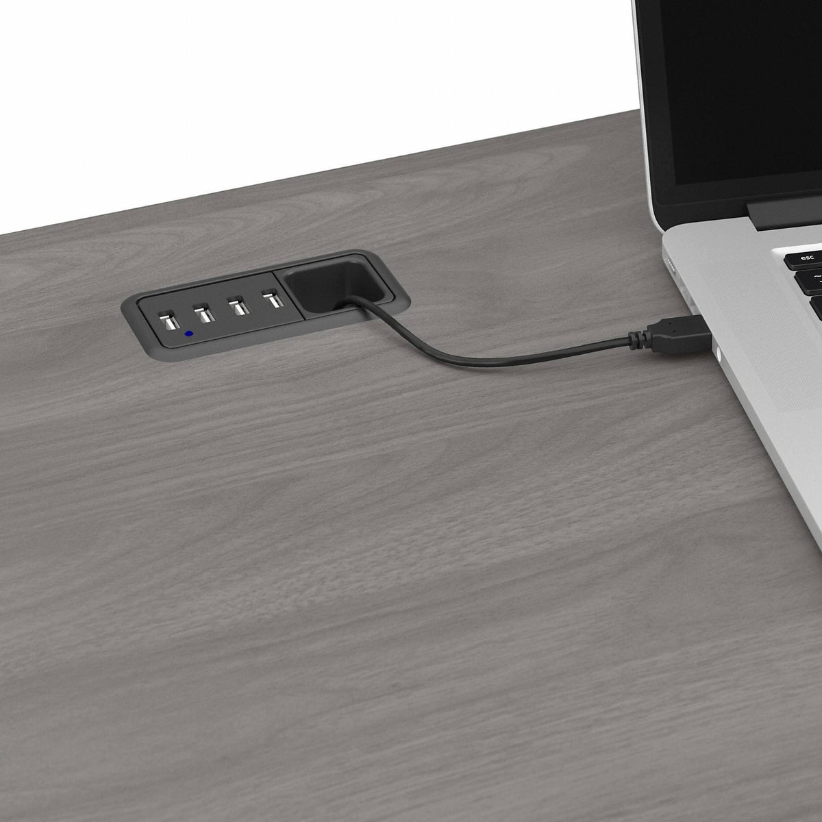 60W L Shaped Computer Desk with Mid Back Leather Box Chair in Modern Gray R96877