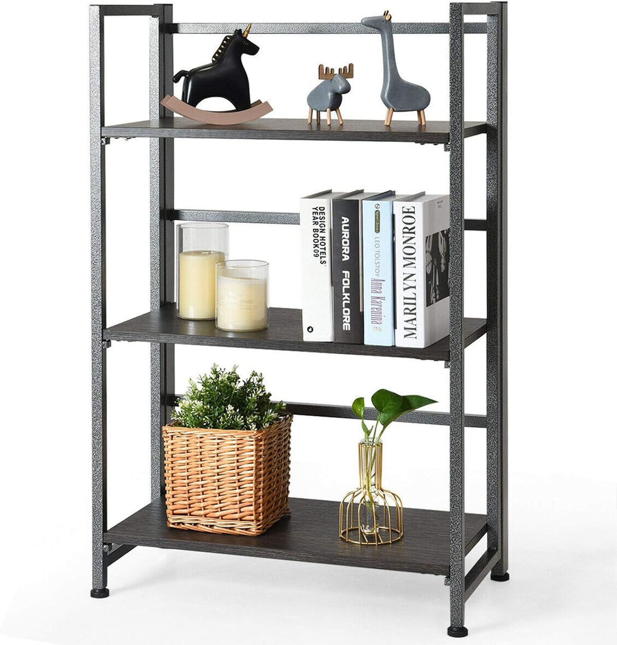 Silver 3 Tier Metal Folding Bookshelf A5895
