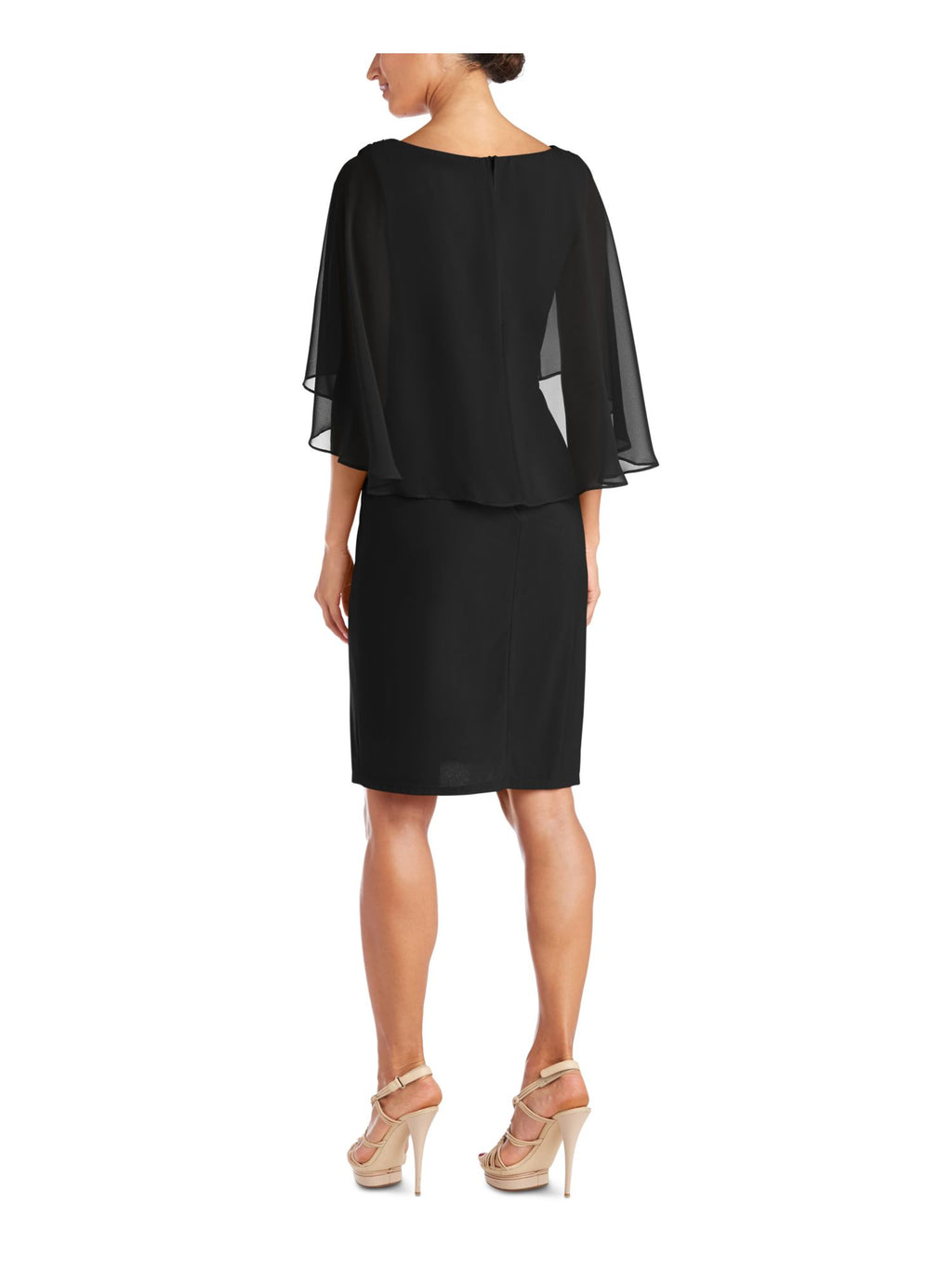 Black Embellished Zippered Bell Sleeve V Neck Knee Length Fit + Flare Dress G558842